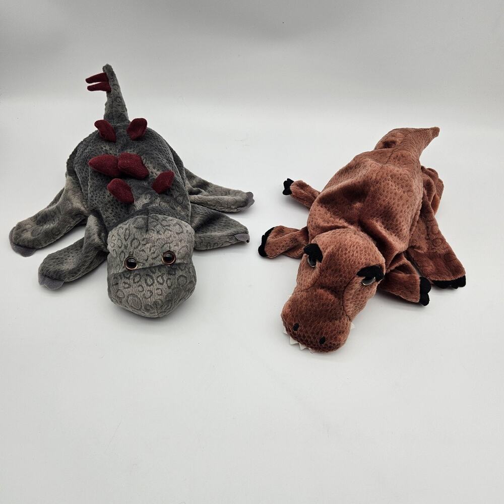 Dream USA Dinosaur Hand Puppets Set T-Rex Stegosaurus‎ Plush Toys 15" Brown Gray